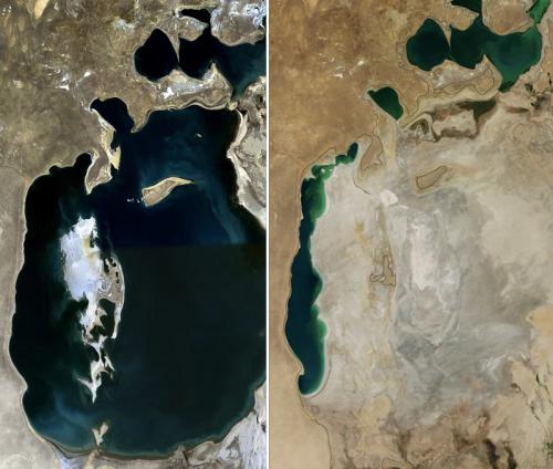 La mer d'Aral (1989 vs 2014)
